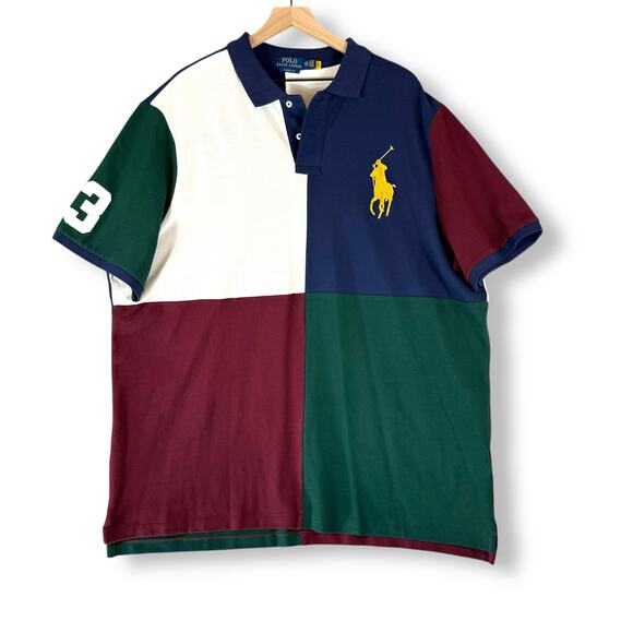 Polo Ralph Lauren Cotton Big Pony Mesh Polo Shirt Blokecore Colorblock XXL Rugby - Picture 2 of 10